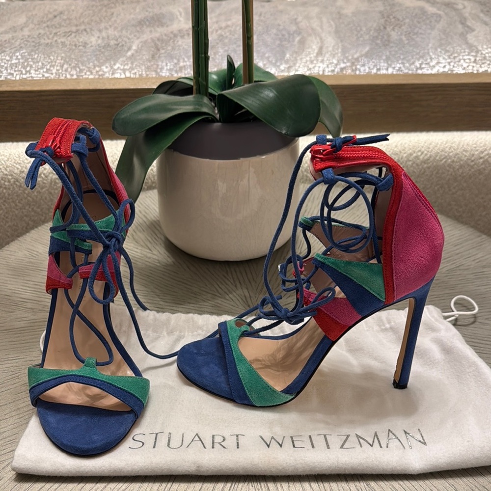 Stuart Weitzman Blue and Green Strappy Heels